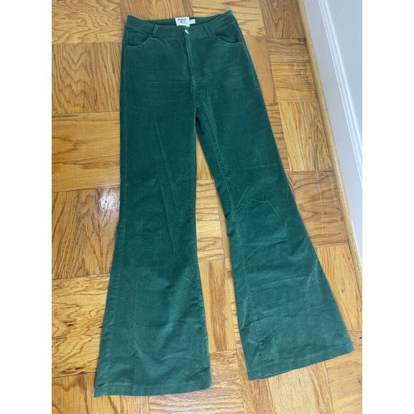 Princess Polly Nadia Corduroy Flare Pant US 0 Green Solid High Rise Holiday NEW - Picture 1 of 8